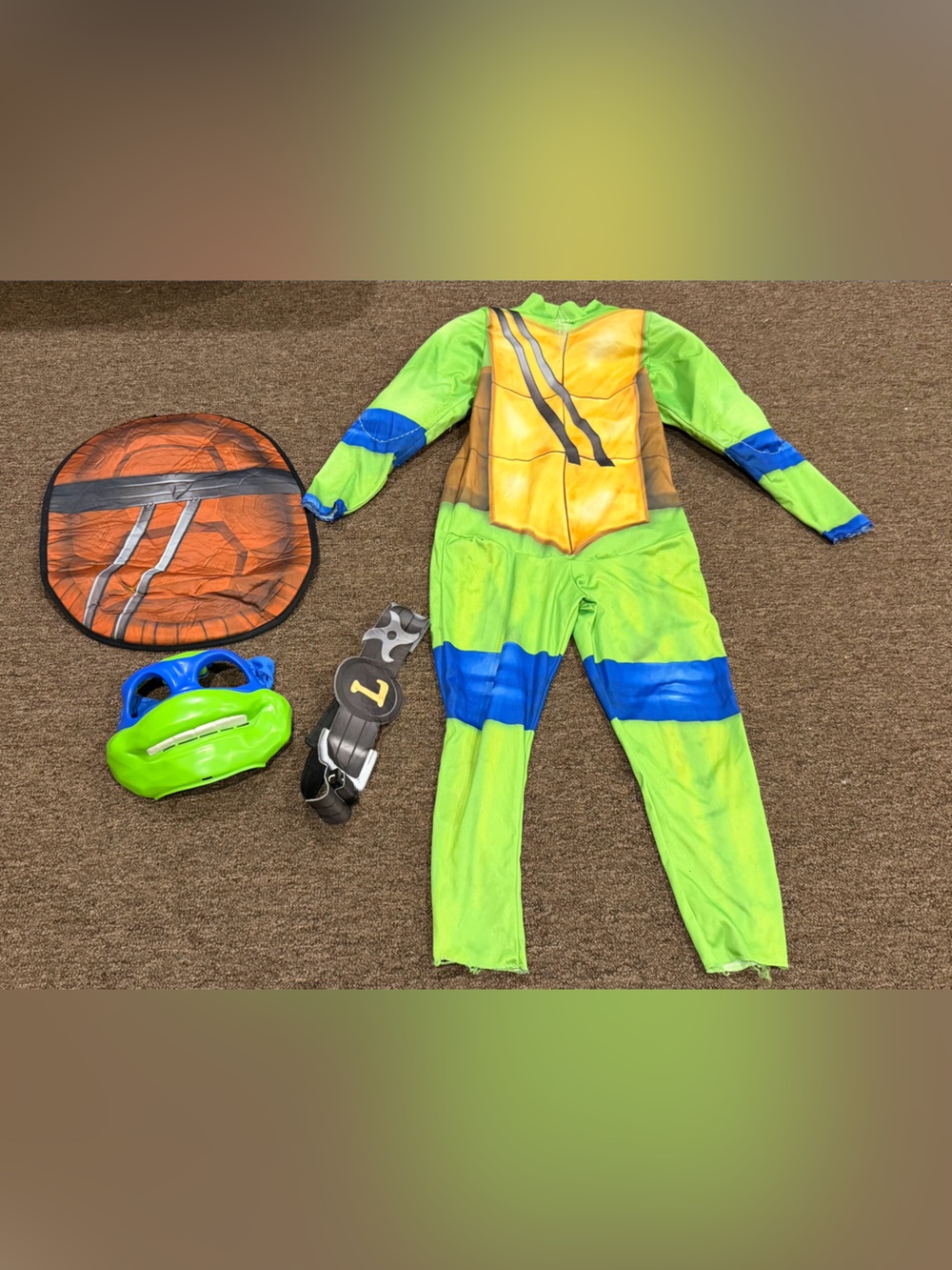 Nickelodeon Bright Green and Blue Turtle Costume with Orange Shell and Mask